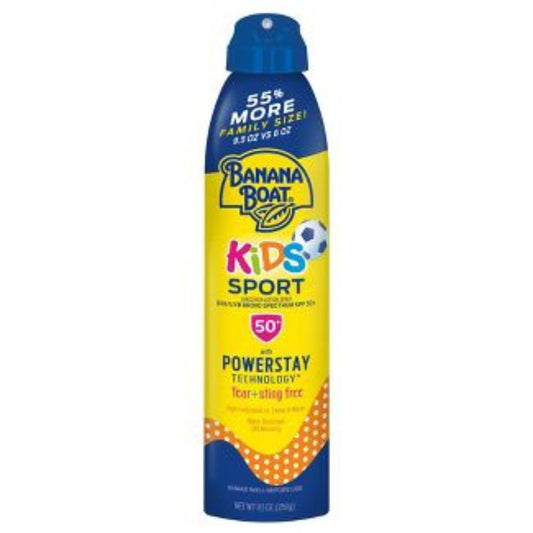 Banana Boat Kids Sport Sunscreen Spray SPF 50+ with Powerstay Technology, Tear + Sting Free 9.5oz