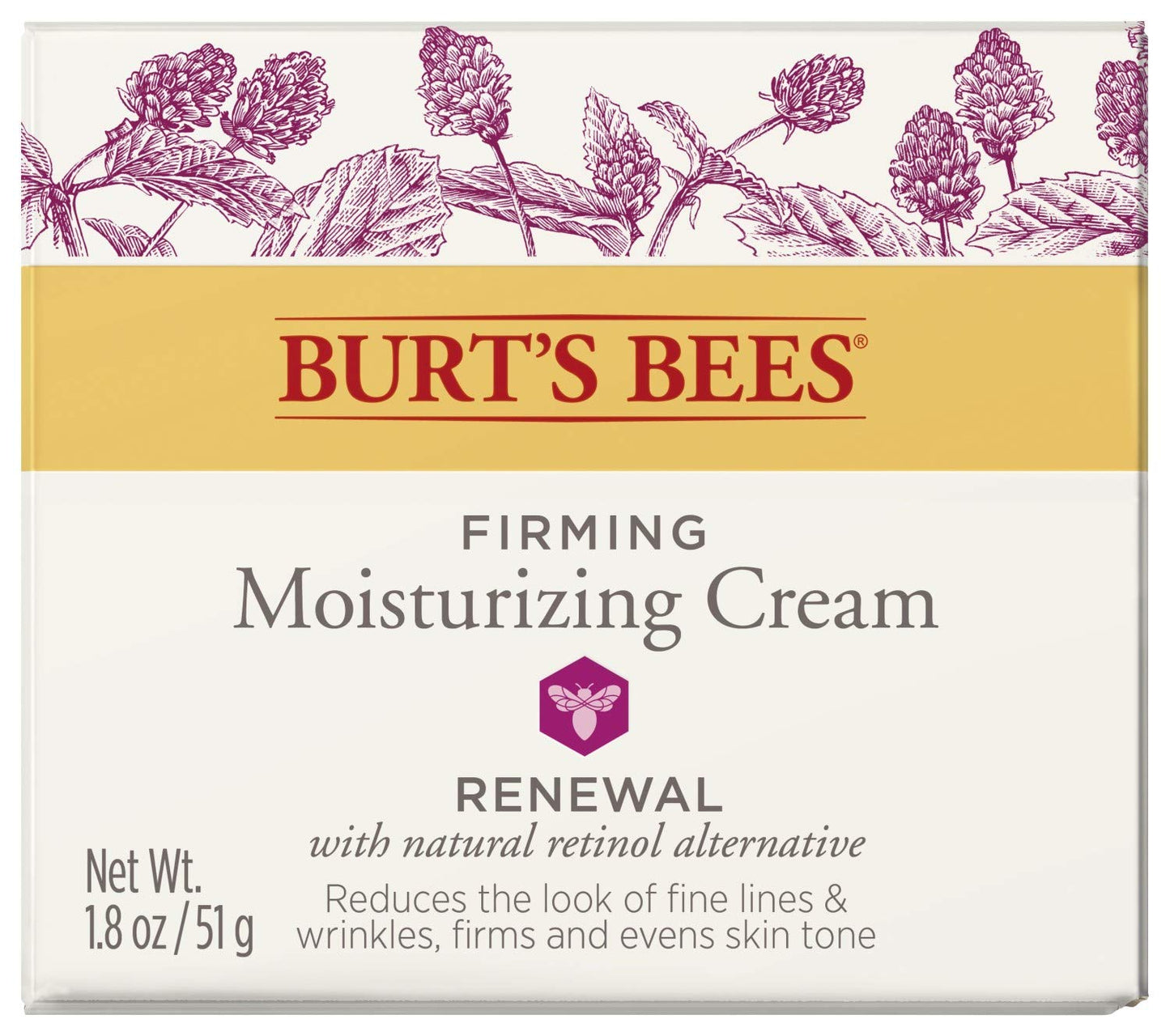 Burt's Bees Renewal Firming Moisturizing Cream with Bakuchiol Natural Retinol Alternative, 1.8 oz (51 g)
