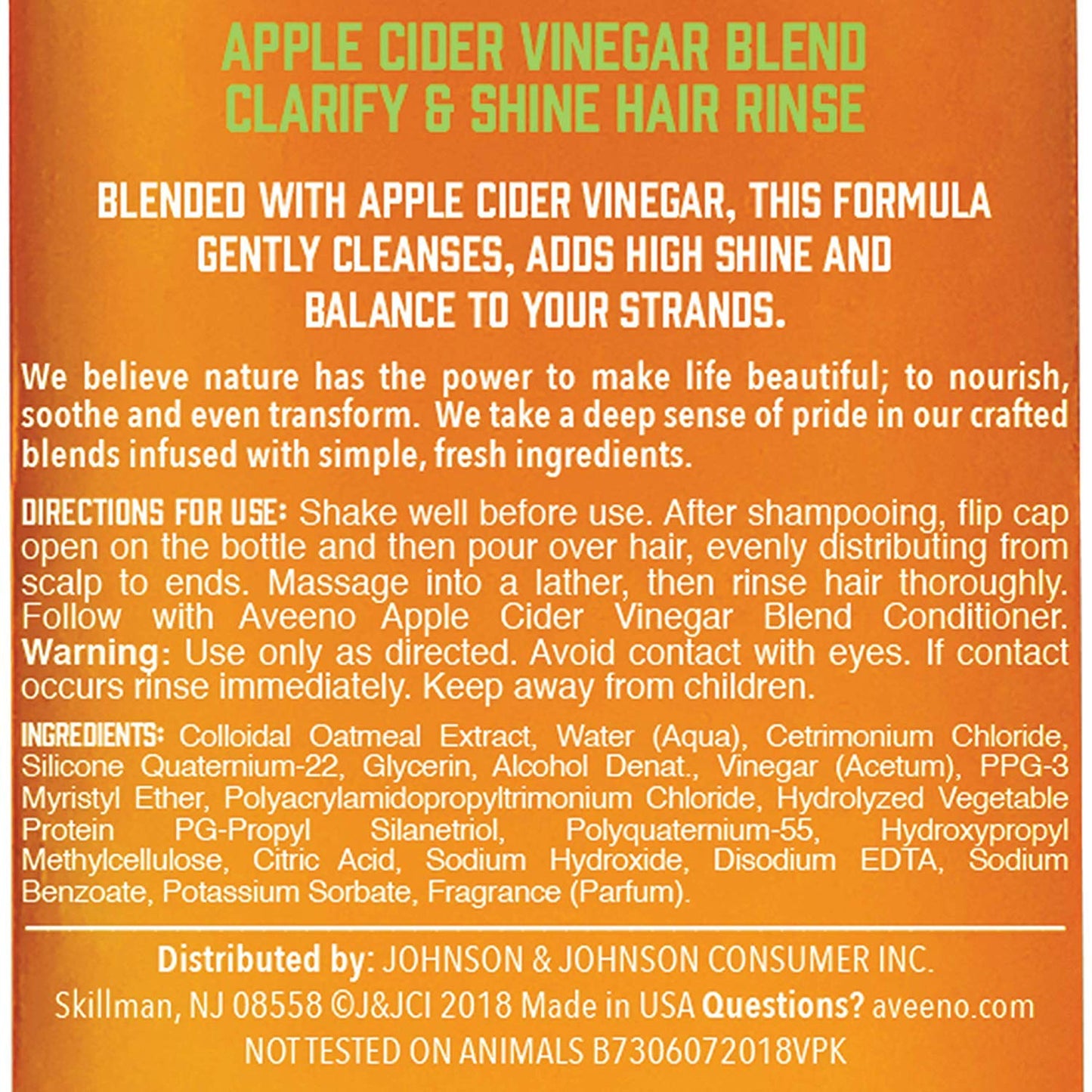 Aveeno Apple Cider Vinegar Blend In-Shower Hair Rinse Clarify & Shine, 6.8 fl.oz / 201 ml