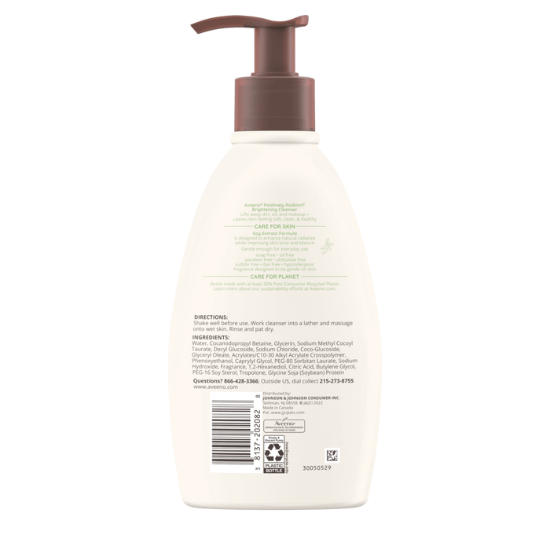 Aveeno Positively Radiant Brightening Cleanser All Skin Types Sulfate Free 11 Fl Oz (325ml)