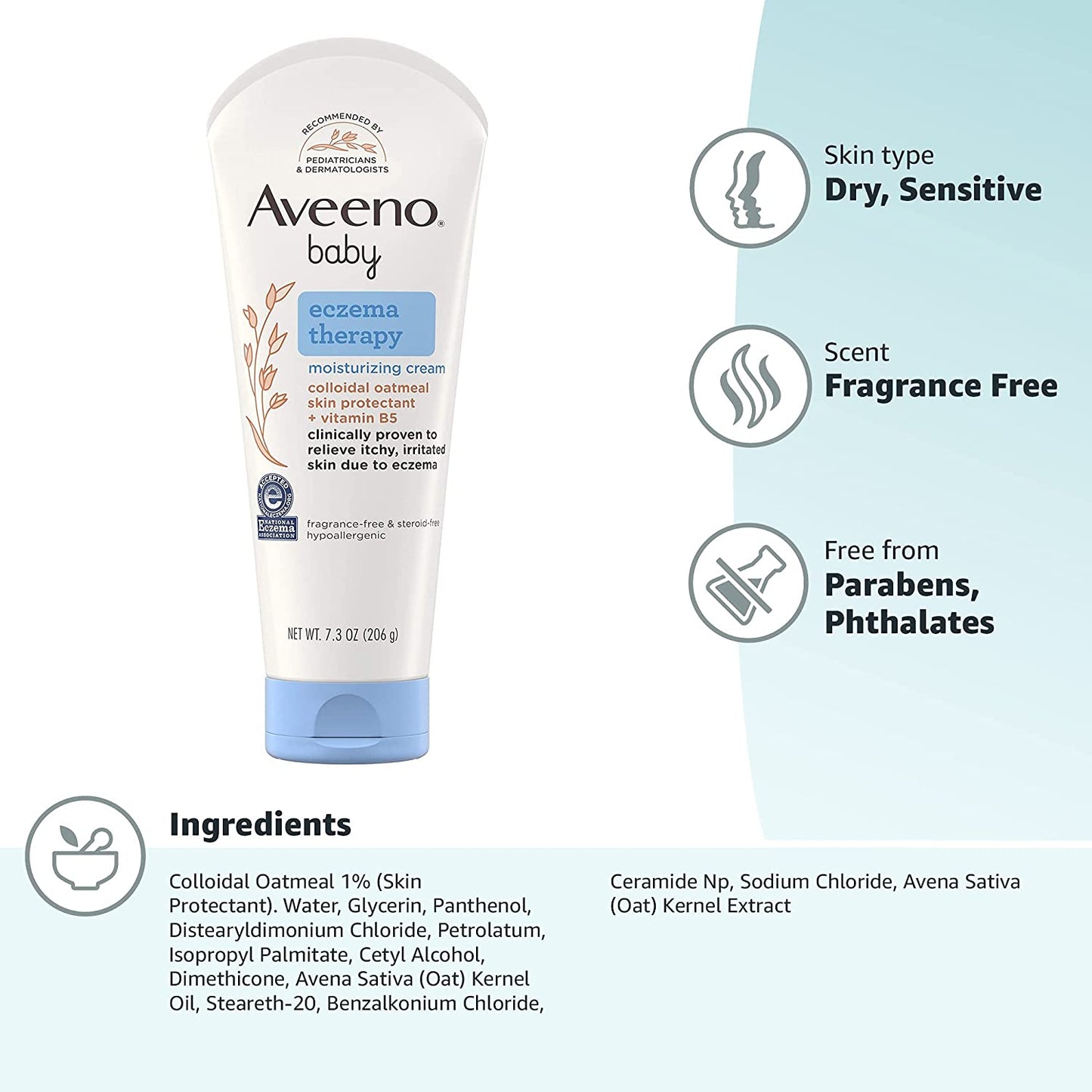 Aveeno Baby Eczema Therapy Moisturizing Cream with Colloidal Oatmeal + Vitamin B5, 7.3 oz. / 206g