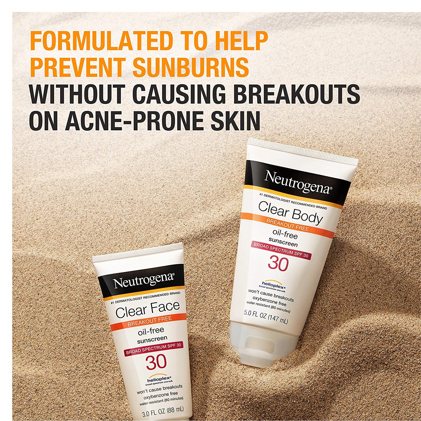 Neutrogena Clear Body Breakout-Free Oil Free Sunscreen, Broad Spectrum SPF 30, 5 fl.oz / 147 ml