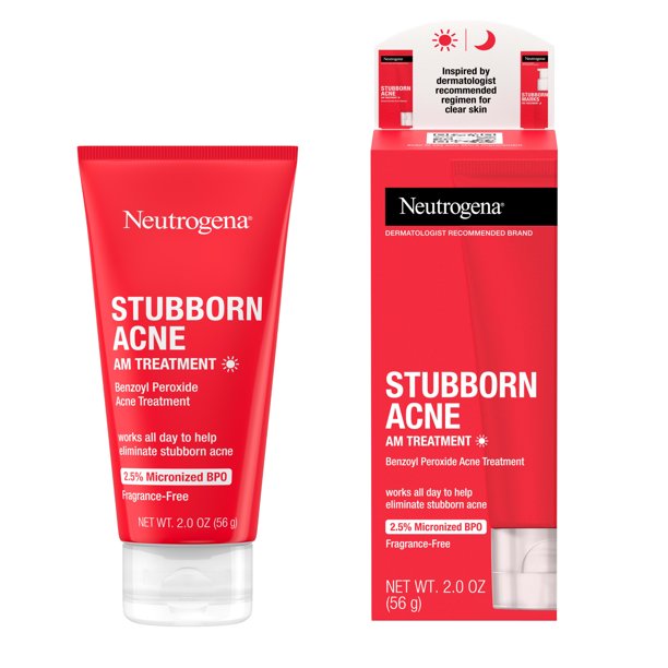 Neutrogena Stubborn Acne AM Treatment with Benzoyl Peroxide 2.5% Micronized BPO, 2.0 oz. / 56 g NO BOX