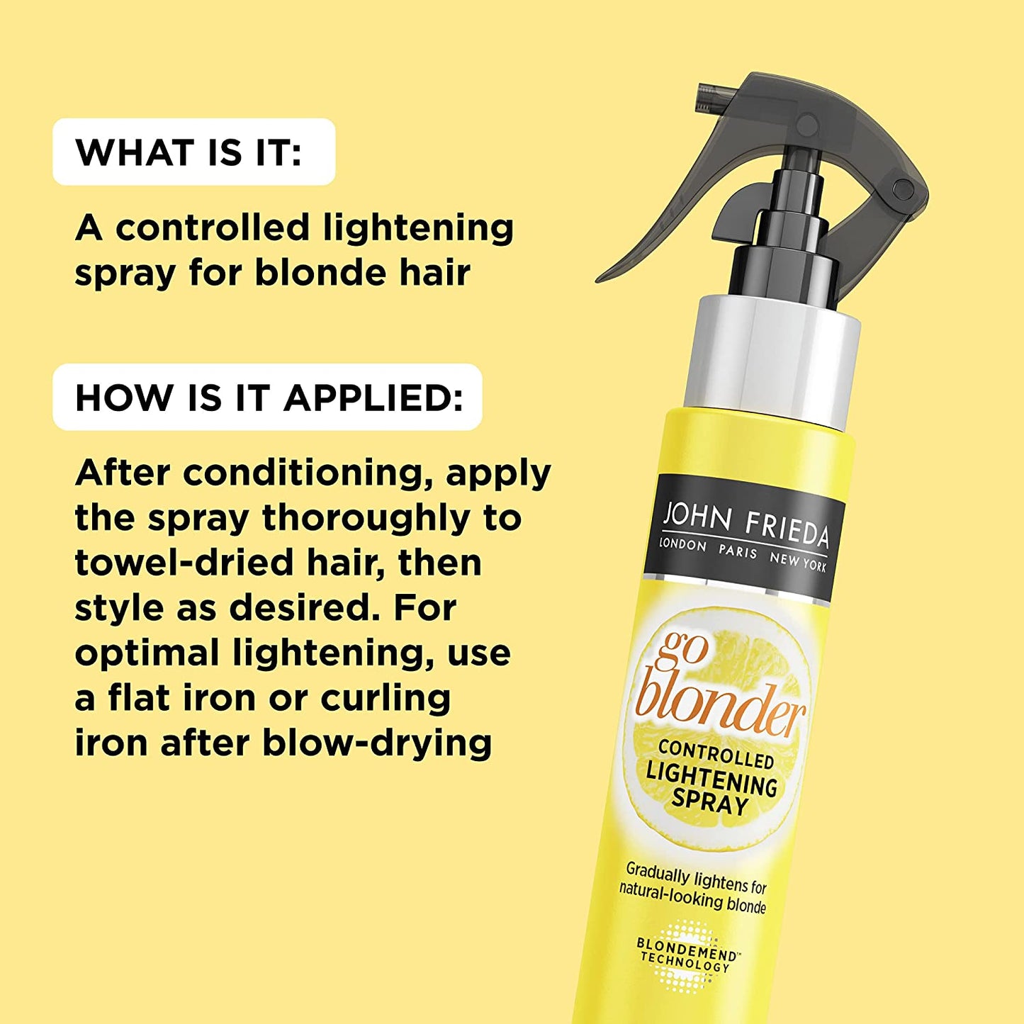 John Frieda Go Blonder Controlled Hair Lightening Spray with Citrus and Chamomile BlondMend Technology, 3.5 fl.oz / 103ml