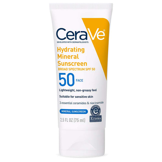 CeraVe Essential Ceramides & Niacinamide Hydrating Mineral Sunscreen SPF 50 , 2.5 fl.oz / 75 ml