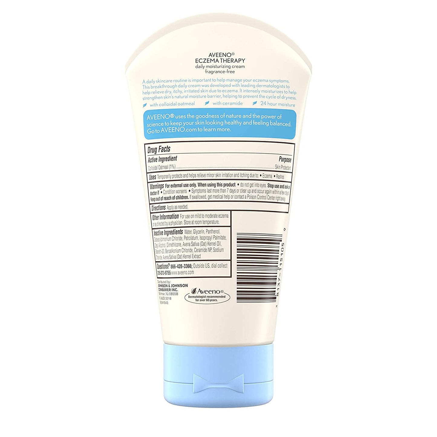 Aveeno Eczema Therapy Daily Moisturizing Cream with Colloidal Oatmeal & Ceramide For Dry, Itchy, Irritated Skin, 5 oz. / 141g