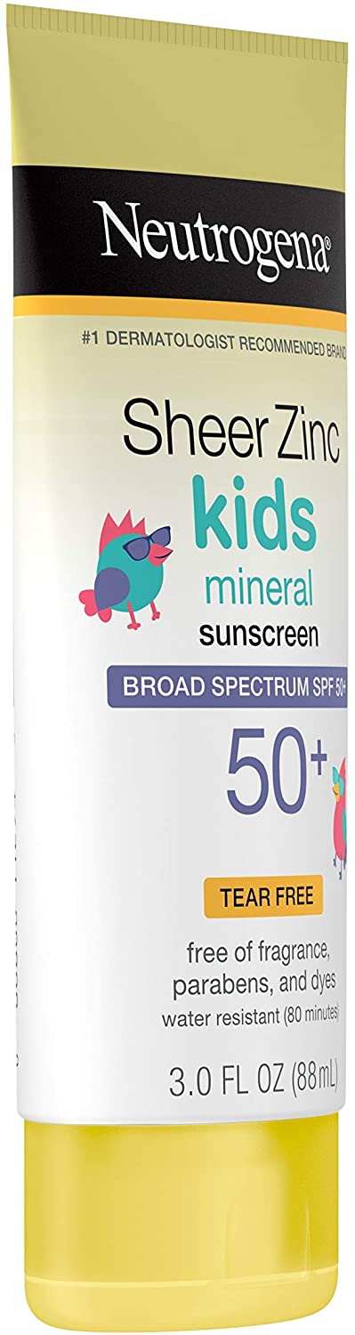Neutrogena Sheer Zinc Oxide Kids Mineral Sunscreen Lotion SPF 50+ with UVA/UVB Protection, 3 oz / 88 ml