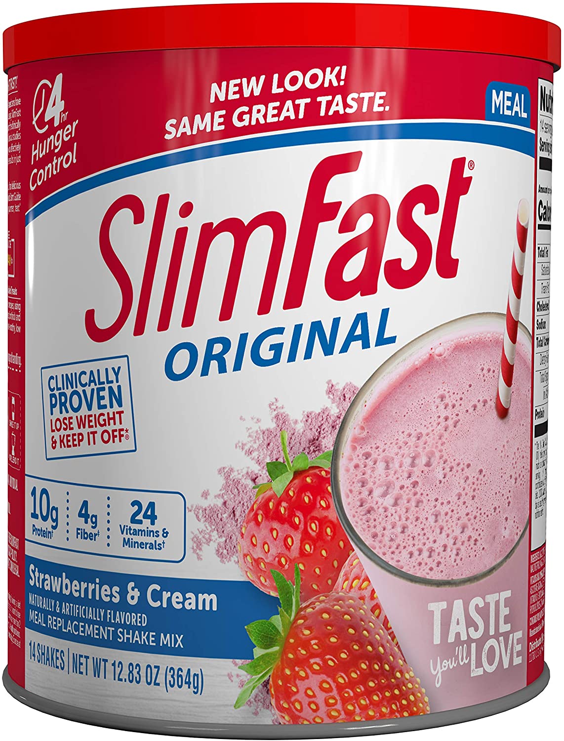 SlimFast Original Strawberries & Cream Meal Replacement Shake Mix – Weight Loss Powder – 12.83 Oz. Canister – 14 Servings - Pantry Friendly