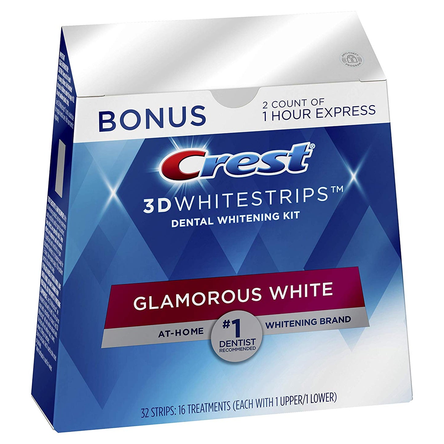 Crest 3D Whitestrips Glamorous White, Teeth Whitening Kit, 32 Strips: 16 Treatments (Upper & Lower)