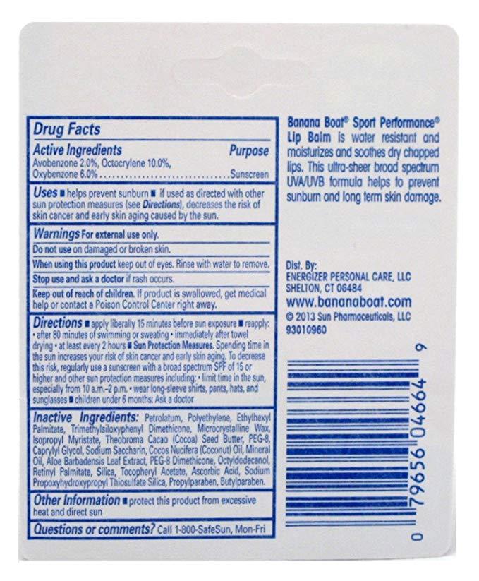 Banana Boat Sport Performance SPF 50 Sunscreen Lip Balm, 0.15 oz. / 4.25g NO BOX