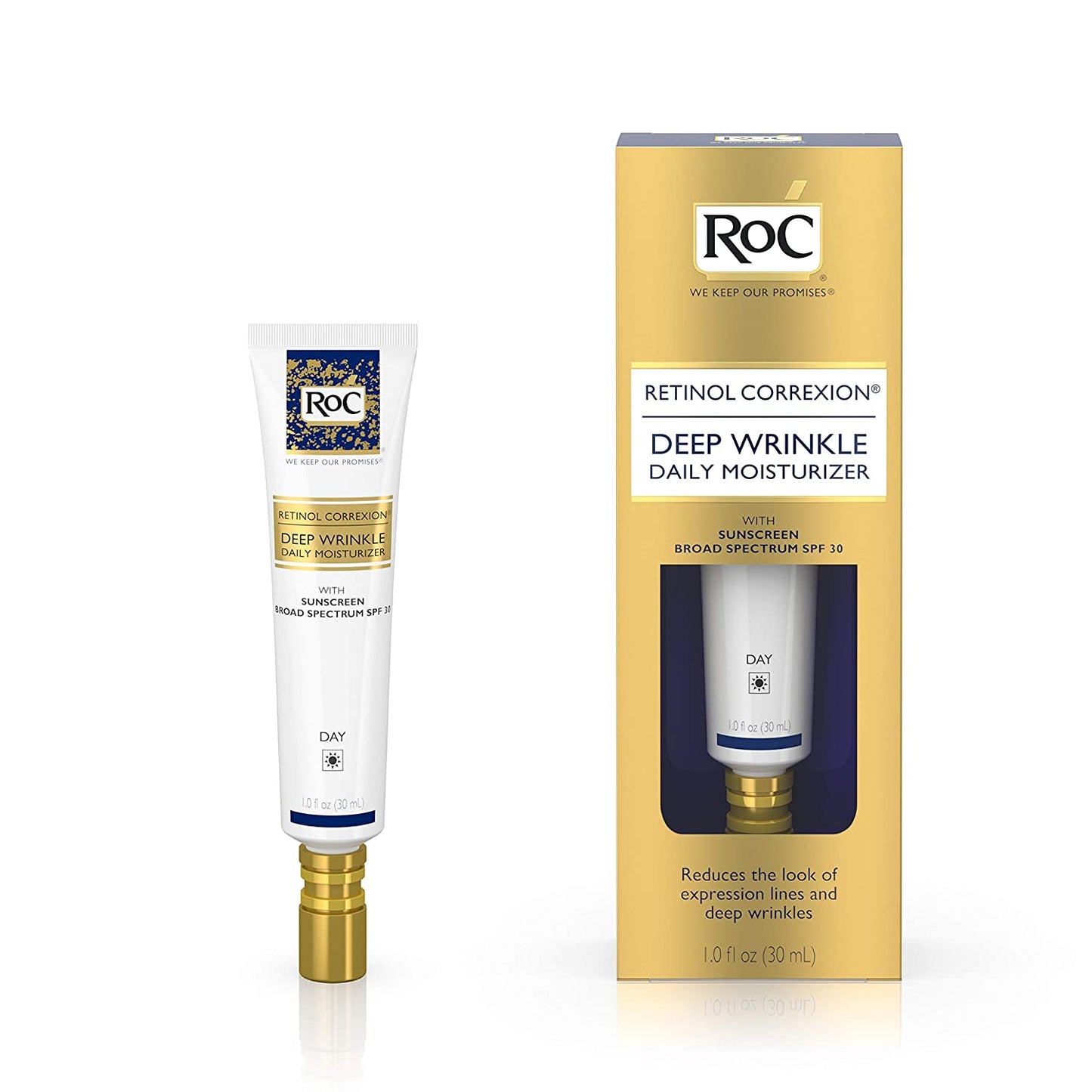 RoC Retinol Correxion Deep Wrinkle Daily Moisturizer with Sunscreen Broad Spectrum SPF 30, 1.0 fl.oz / 30ml (PACKAGING MAY VARY)