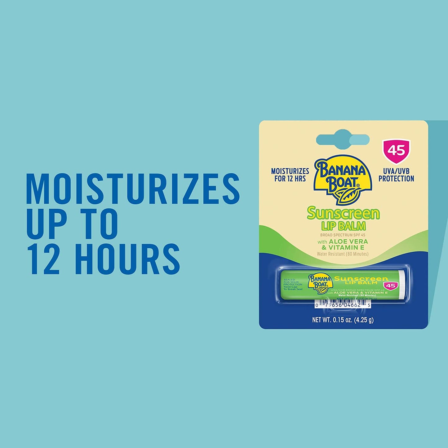 Banana Boat Sunscreen Lip Balm Broad Spectrum SPF 45 with Aloe Vera & Vitamin E 0.15 Oz