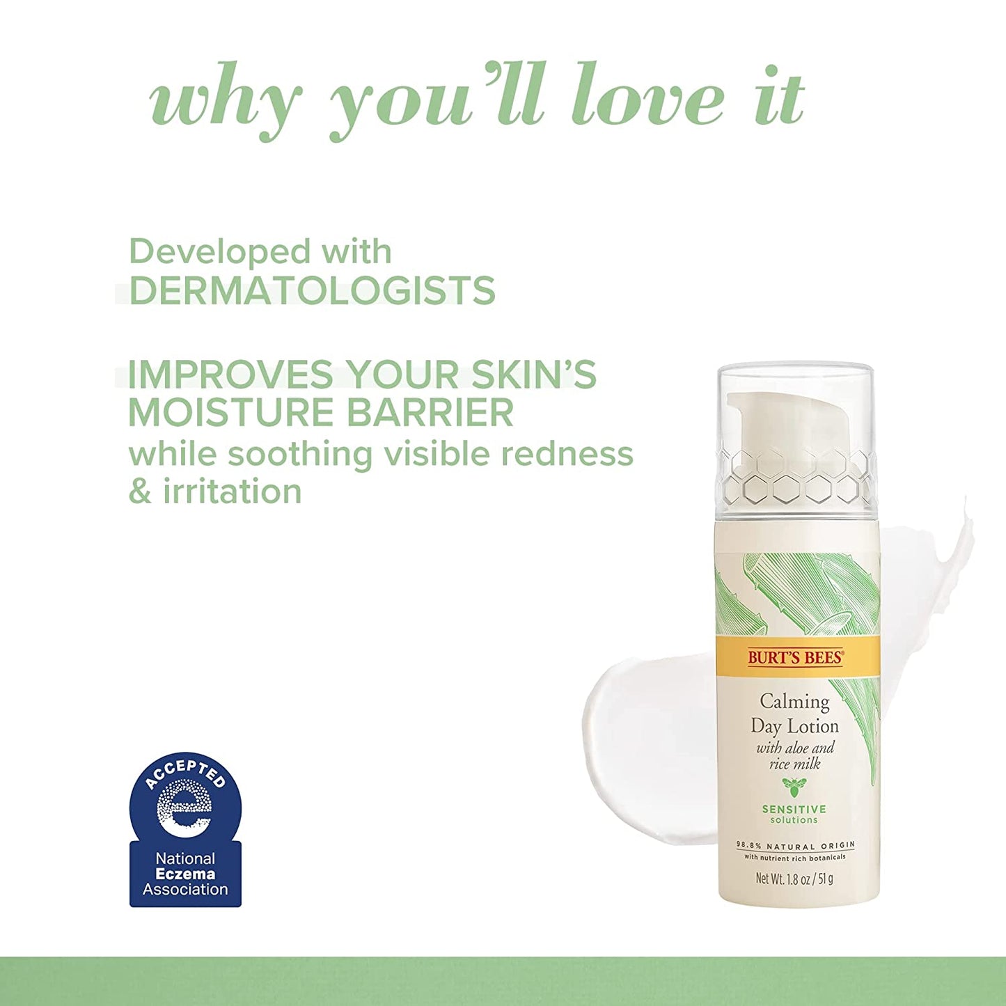 Burt's Bees Sensitive Solutions Calming Day Lotion with Aloe and Rice Milk 1.8 FL oz (51g)