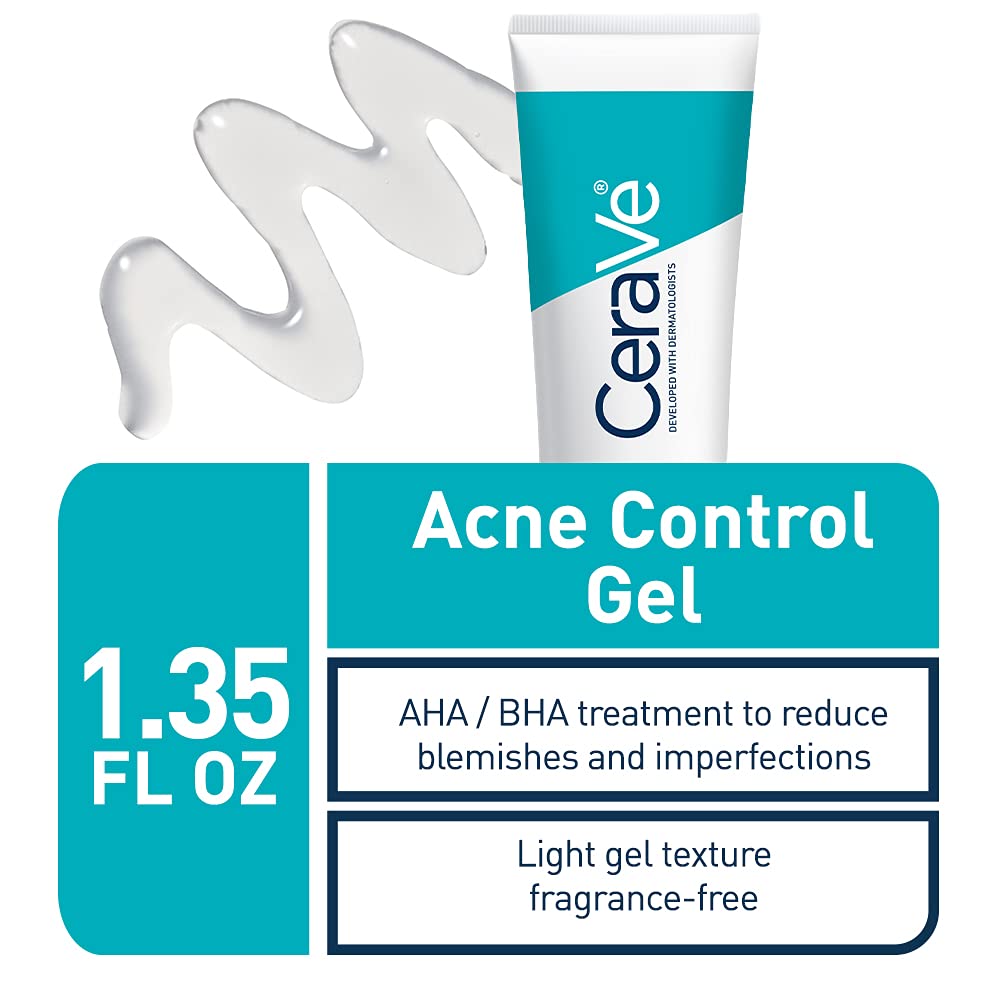 CeraVe Acne Control Gel 2% Salicylic Acid Acne Treatment with AHA & BHA, Alcohol Free, 1.35 fl.oz / 40 ml