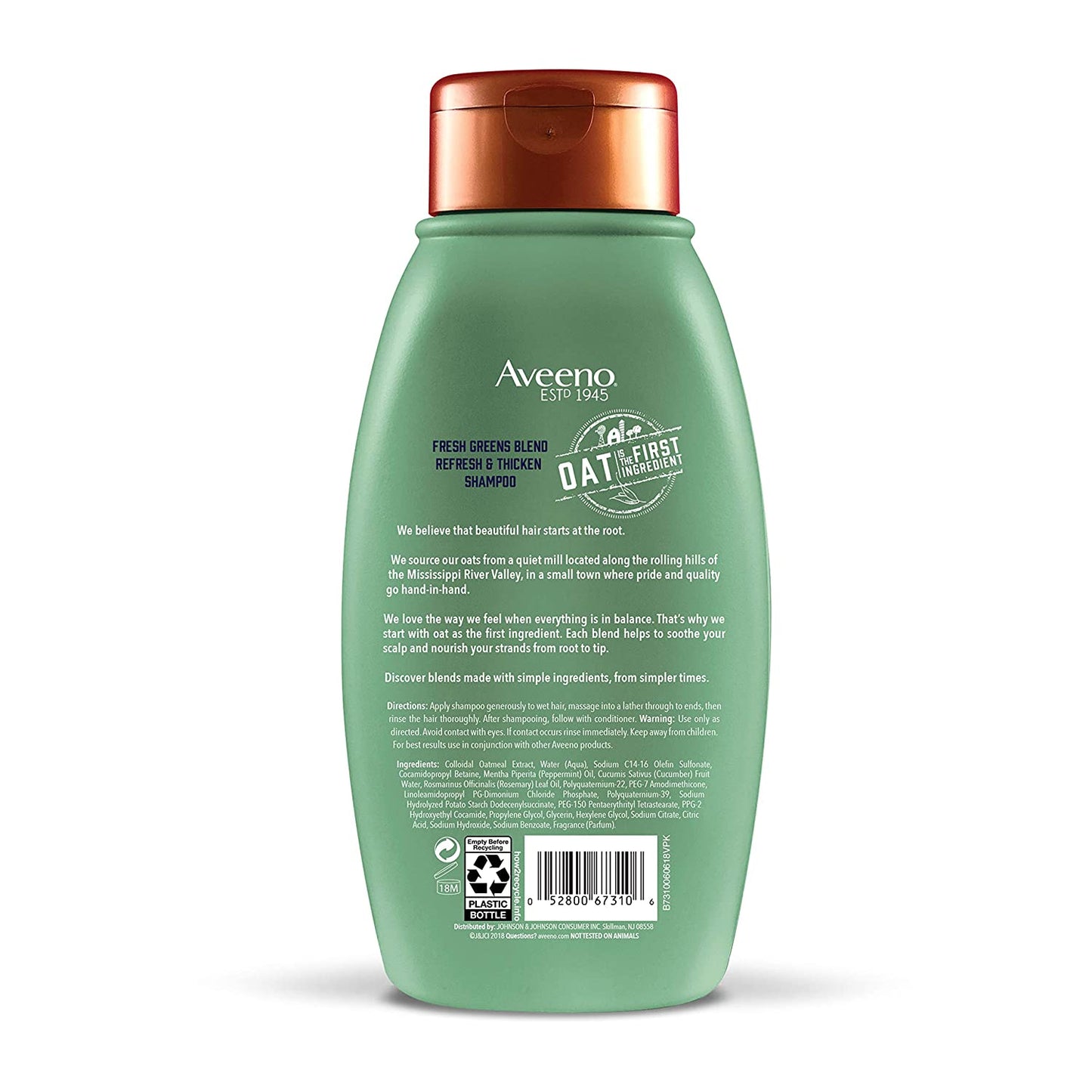 Aveeno Fresh Greens Blend Sulfate-Free Shampoo with Rosemary, Peppermint & Cucumber Refresh & Thicken, 12 fl.oz / 354ml