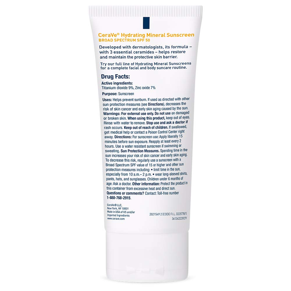 CeraVe Essential Ceramides & Niacinamide Hydrating Mineral Sunscreen SPF 50 , 2.5 fl.oz / 75 ml