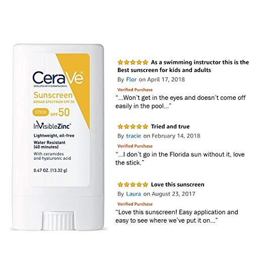 CeraVe Sunscreen Stick SPF 50, Invisible Zinc 0.47 oz NO BOX