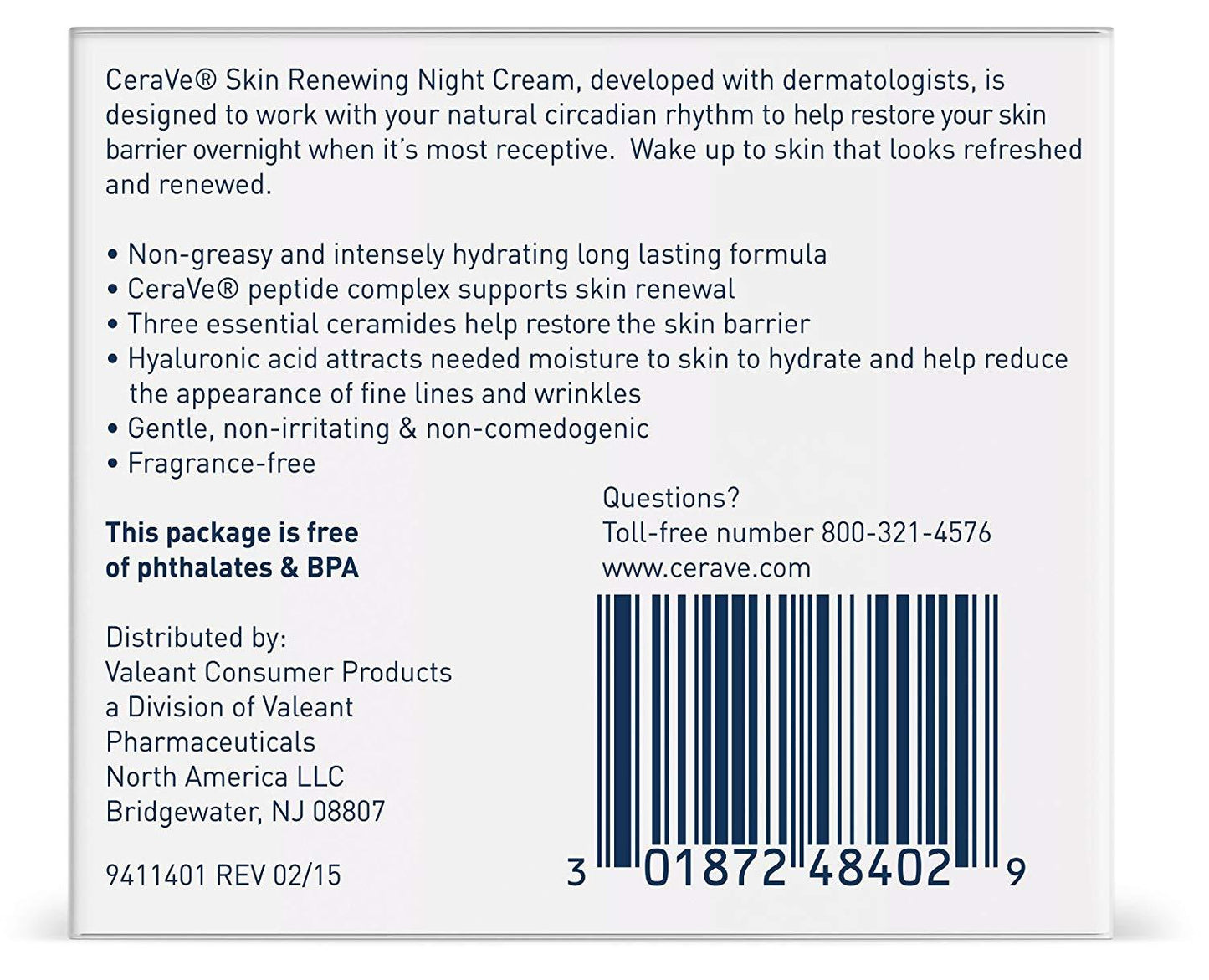 CeraVe Skin Renewing Night Cream with Hyaluronic Acid & Niacinamide, Fragrance Free 1.7 oz (48 g)