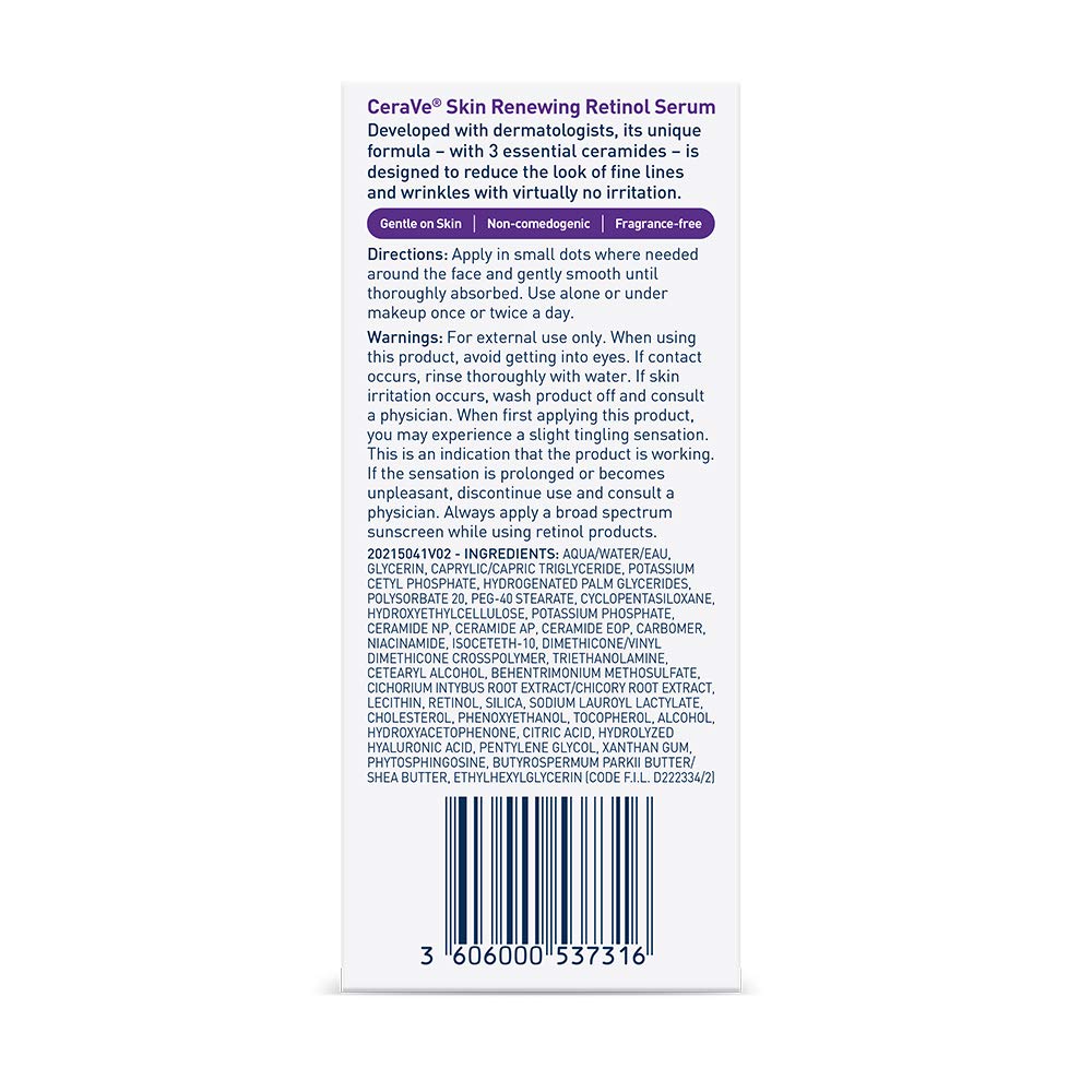 CeraVe Anti Aging Retinol Cream Serum for Face, Fragrance Free, 1 fl.oz / 30ml NO BOX