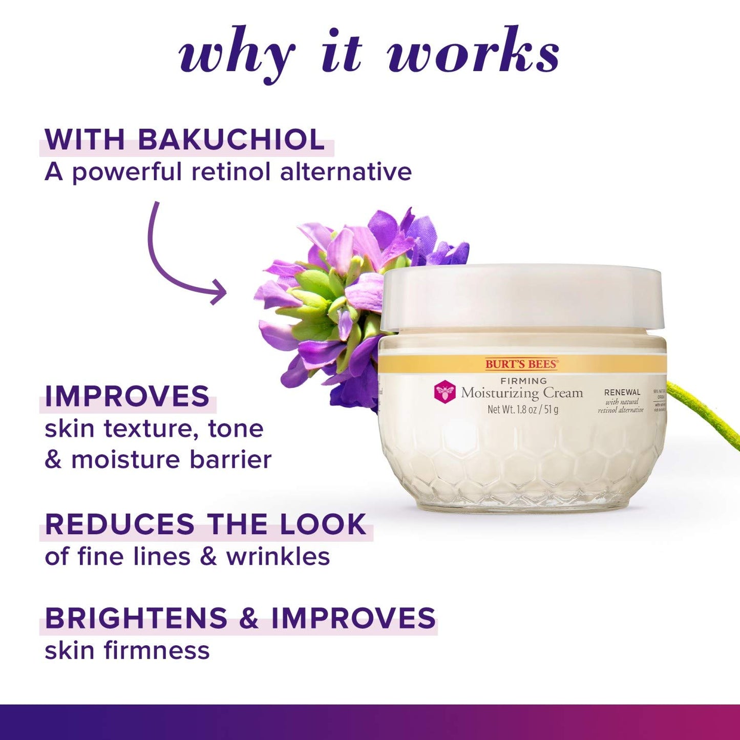 Burt's Bees Renewal Firming Moisturizing Cream with Bakuchiol Natural Retinol Alternative, 1.8 oz (51 g)