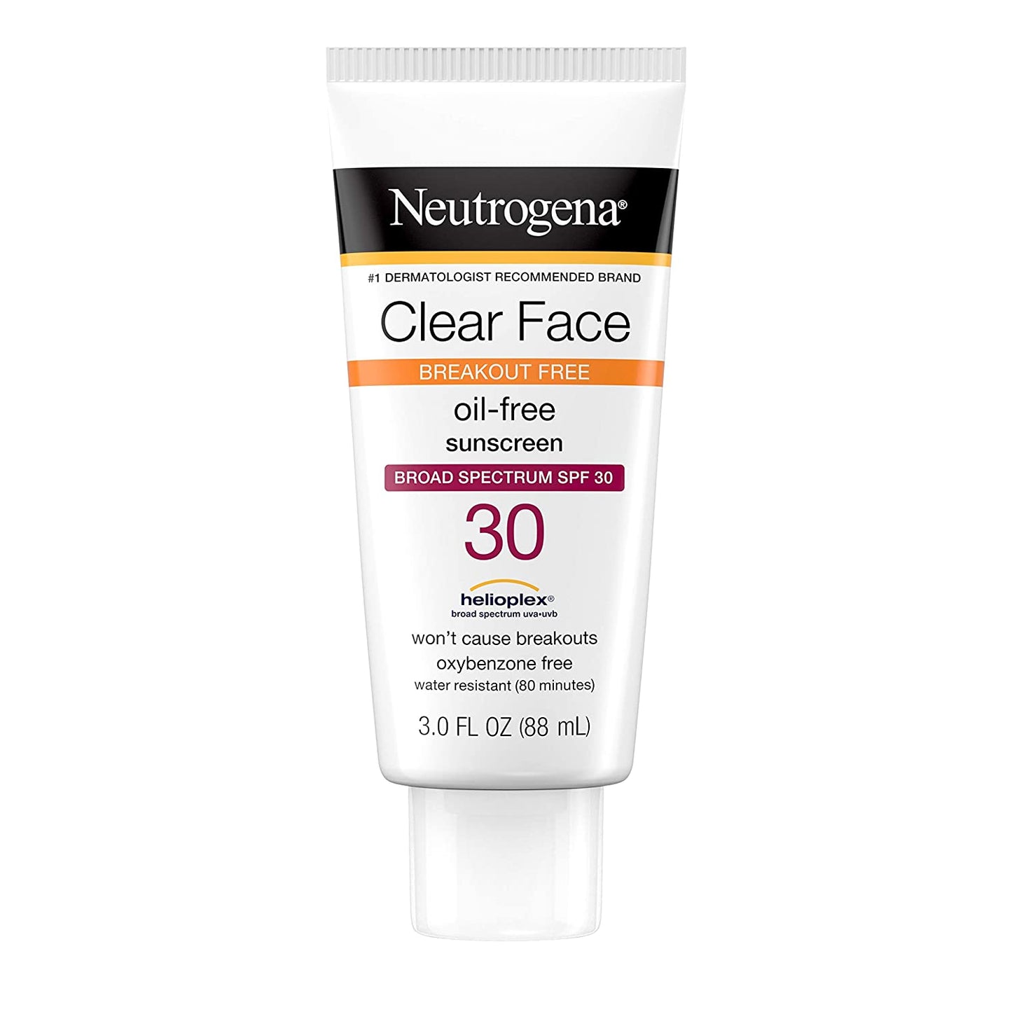 Neutrogena Clear Face Liquid Sunscreen for Acne-Prone Skin, Broad Spectrum SPF 30, 3 fl oz