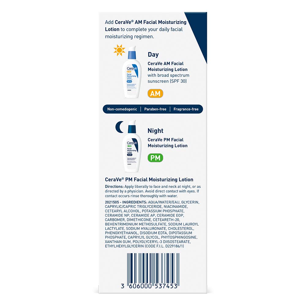 CeraVe Facial Moisturizing Lotion PM Ultra Lightweight Night Face Moisturizer (3 oz)
