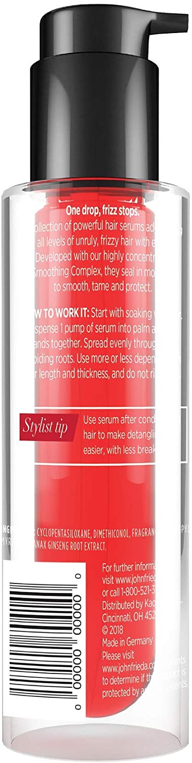 John Frieda Frizz-Ease Hair Serum Original Formula, Anti-Frizz Heat Protecting Infused with Silk Protein, 1.69 oz. / 50ml