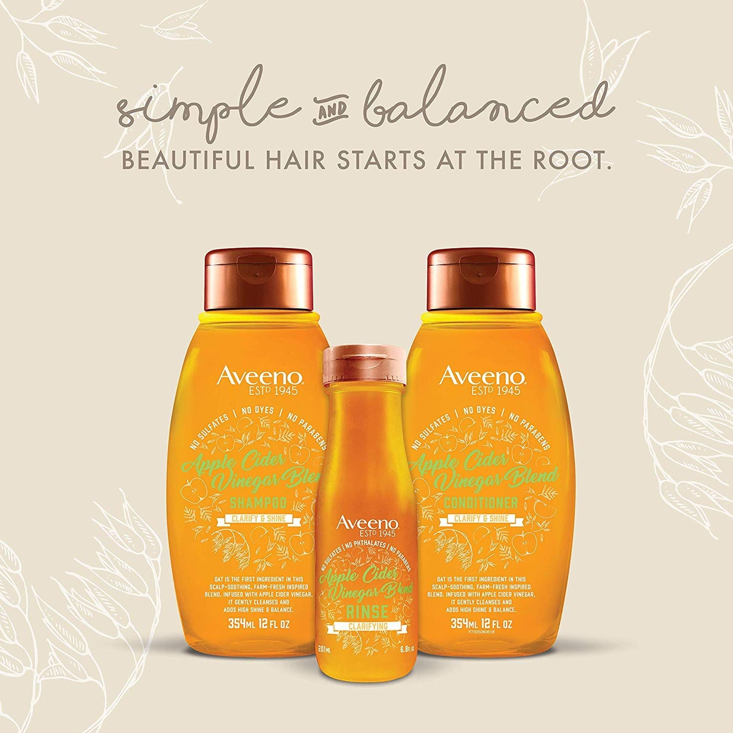 Aveeno Apple Cider Vinegar Blend In-Shower Hair Rinse Clarify & Shine, 6.8 fl.oz / 201 ml