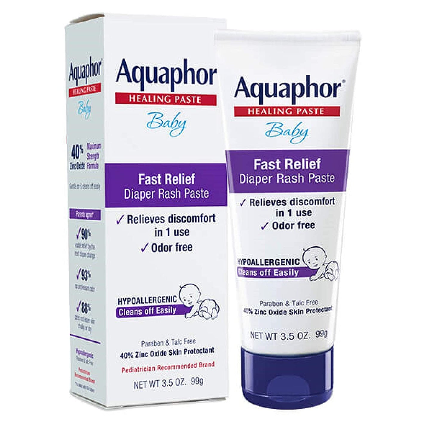 Aquaphor Baby Diaper Rash Paste Fast Relief For Troublesome Diaper Rash and Flare-ups 3.5 oz Tube