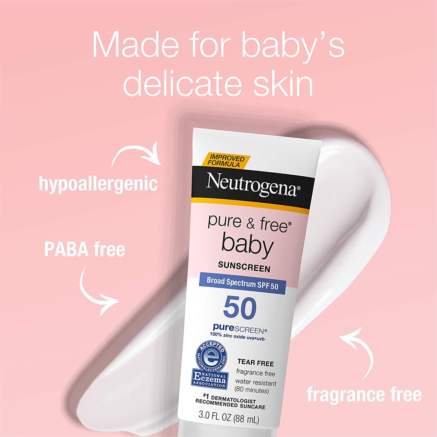Neutrogena Pure & Free Baby Mineral Sunscreen Lotion with SPF 50 & Zinc Oxide, 3 fl.oz / 88ml
