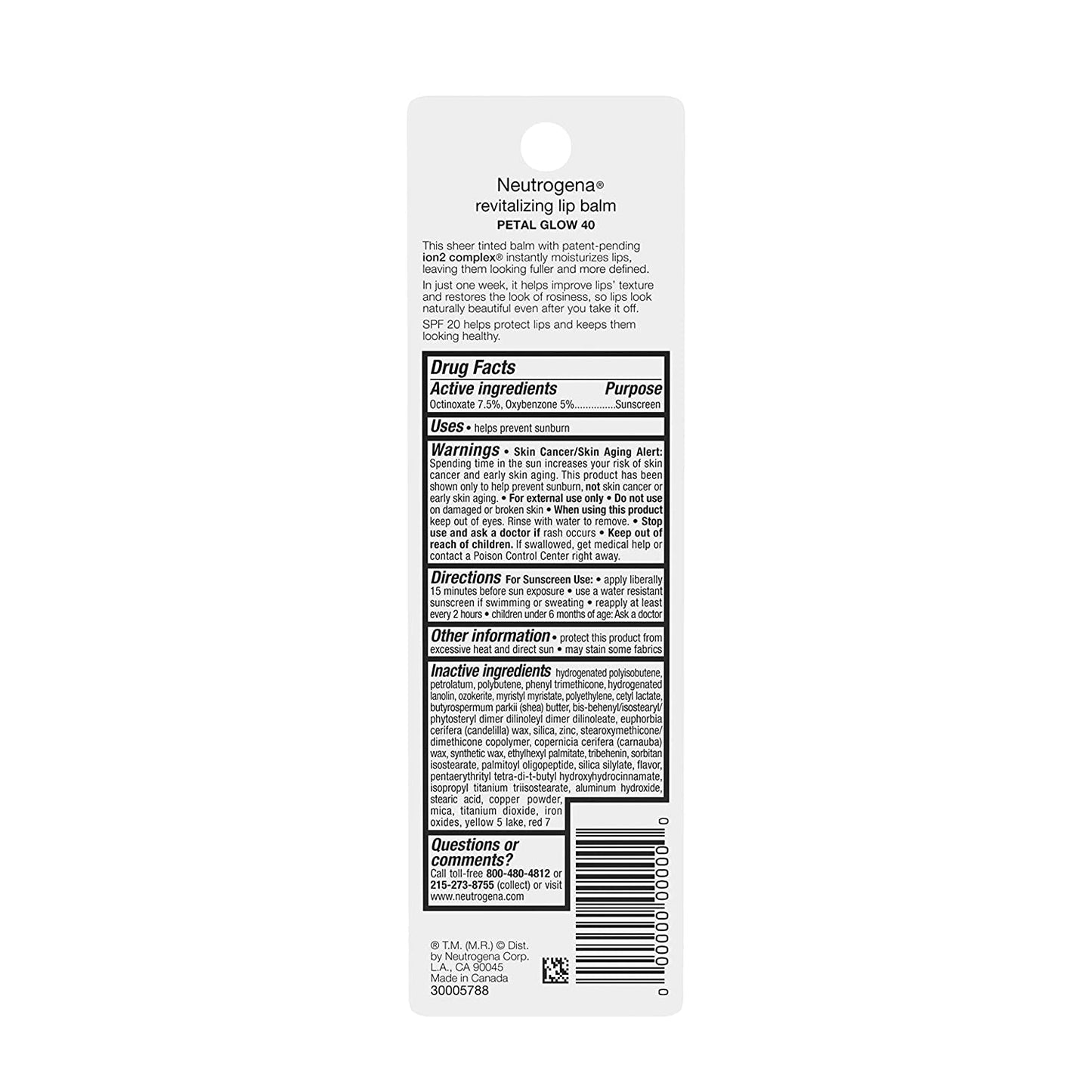 Neutrogena Revitalizing and Moisturizing Tinted Lip Balm, 4.2 g SPF20 Shade: Petal Glow 40
