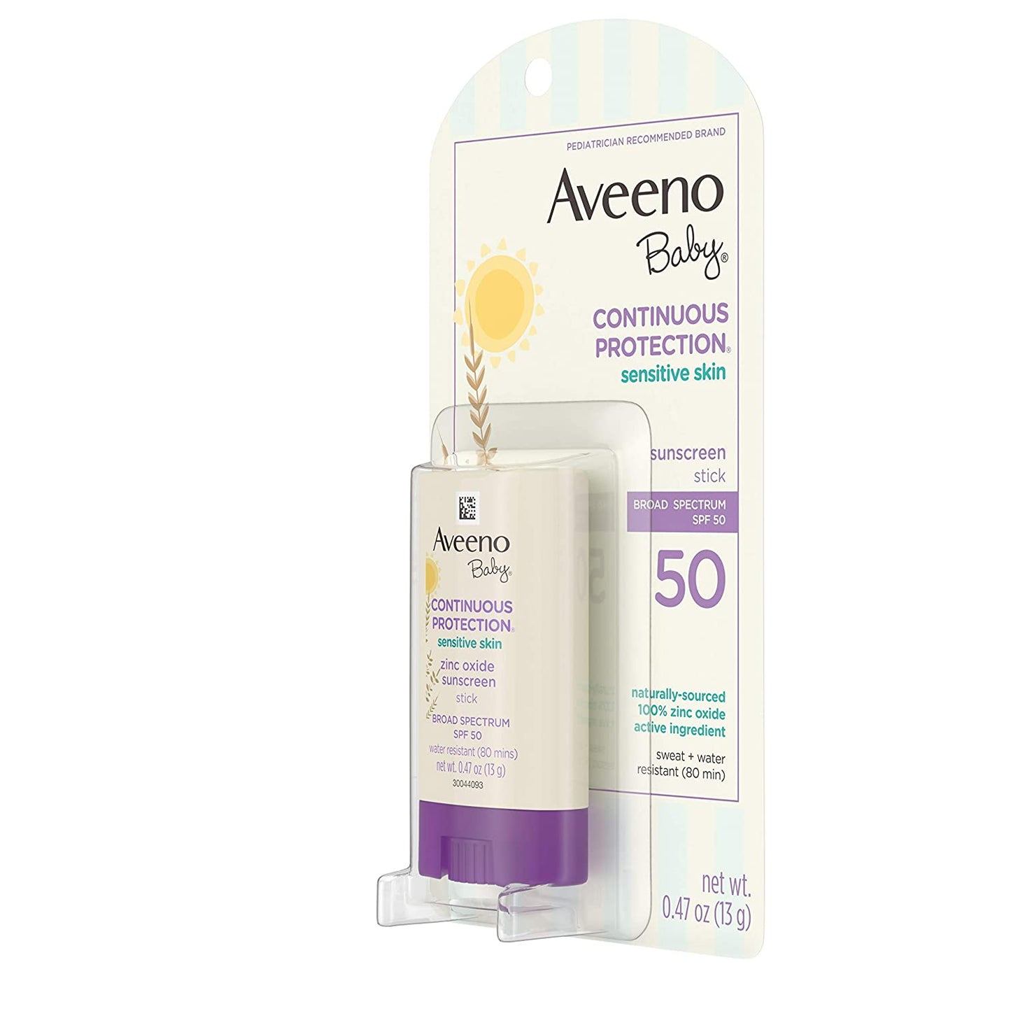 Aveeno Baby Continuous Protection Sensitive Skin Zinc Oxide Sunscreen Stick with Broad Spectrum SPF 50, 0.47 oz. / 13g