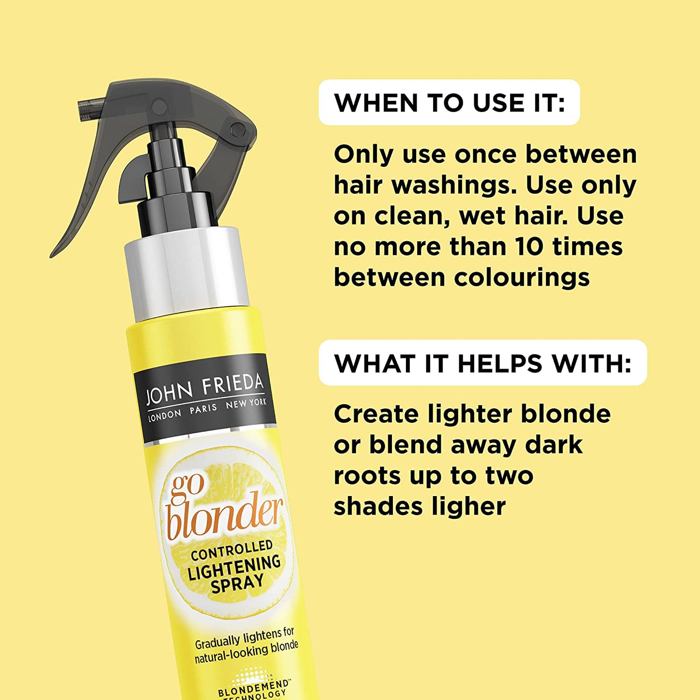John Frieda Go Blonder Controlled Hair Lightening Spray with Citrus and Chamomile BlondMend Technology, 3.5 fl.oz / 103ml