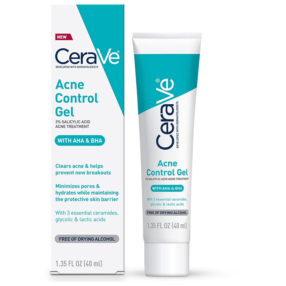 CeraVe Acne Control Gel 2% Salicylic Acid Acne Treatment with AHA & BHA, Alcohol Free, 1.35 fl.oz / 40 ml