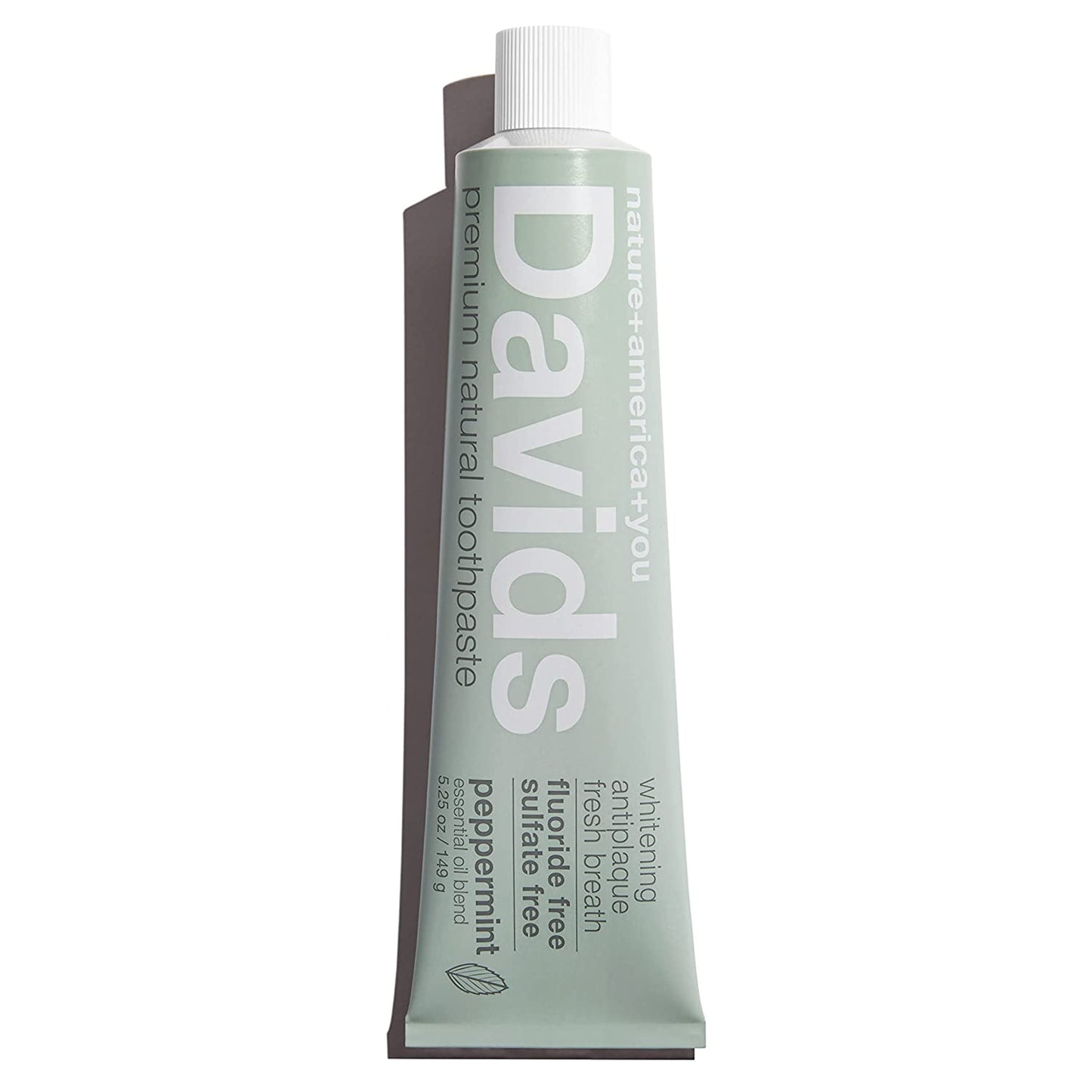 Davids Premium Natural Toothpaste, Whitening, Antiplaque & Fresh Breath, Peppermint Essential Oil Blend, 5.25 oz. / 149g with Metal Tube Roller Included