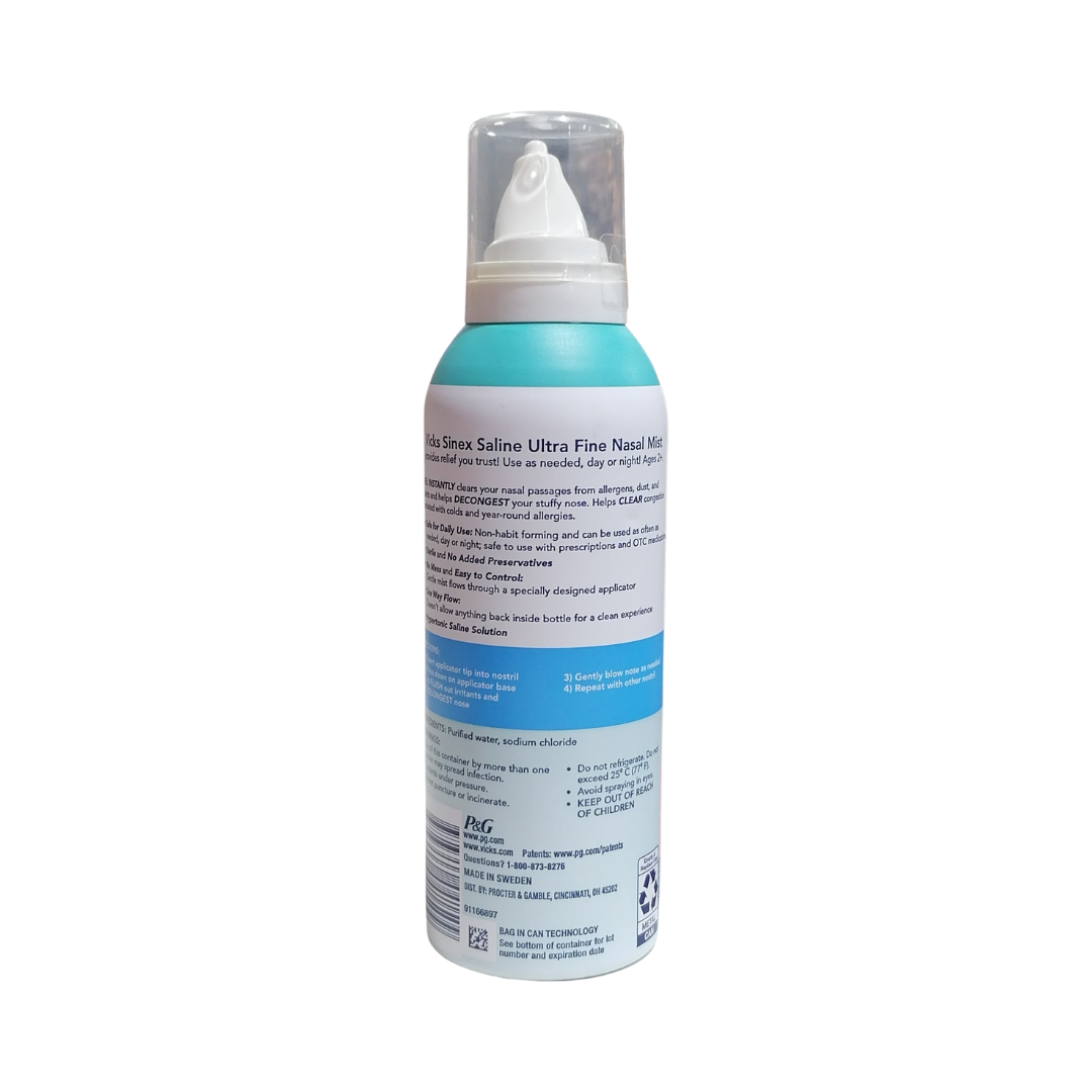Vicks Sinex Saline Ultra Fine Nasal Mist, 5 oz / 142 g