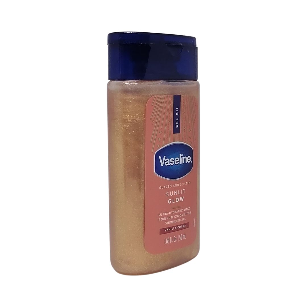 Vaseline Gel Oil Glazed and Glisten Sunlit Glow Vanilla Cocoa, 1.69 oz / 50 ml