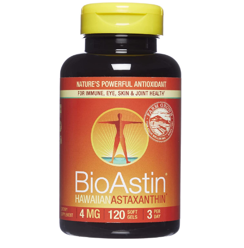 BioAstin Hawaiian Astaxanthin 4mg, 120 Soft Gels, Supports Recovery from Exercise + Joint, Skin, Eye Health Naturally