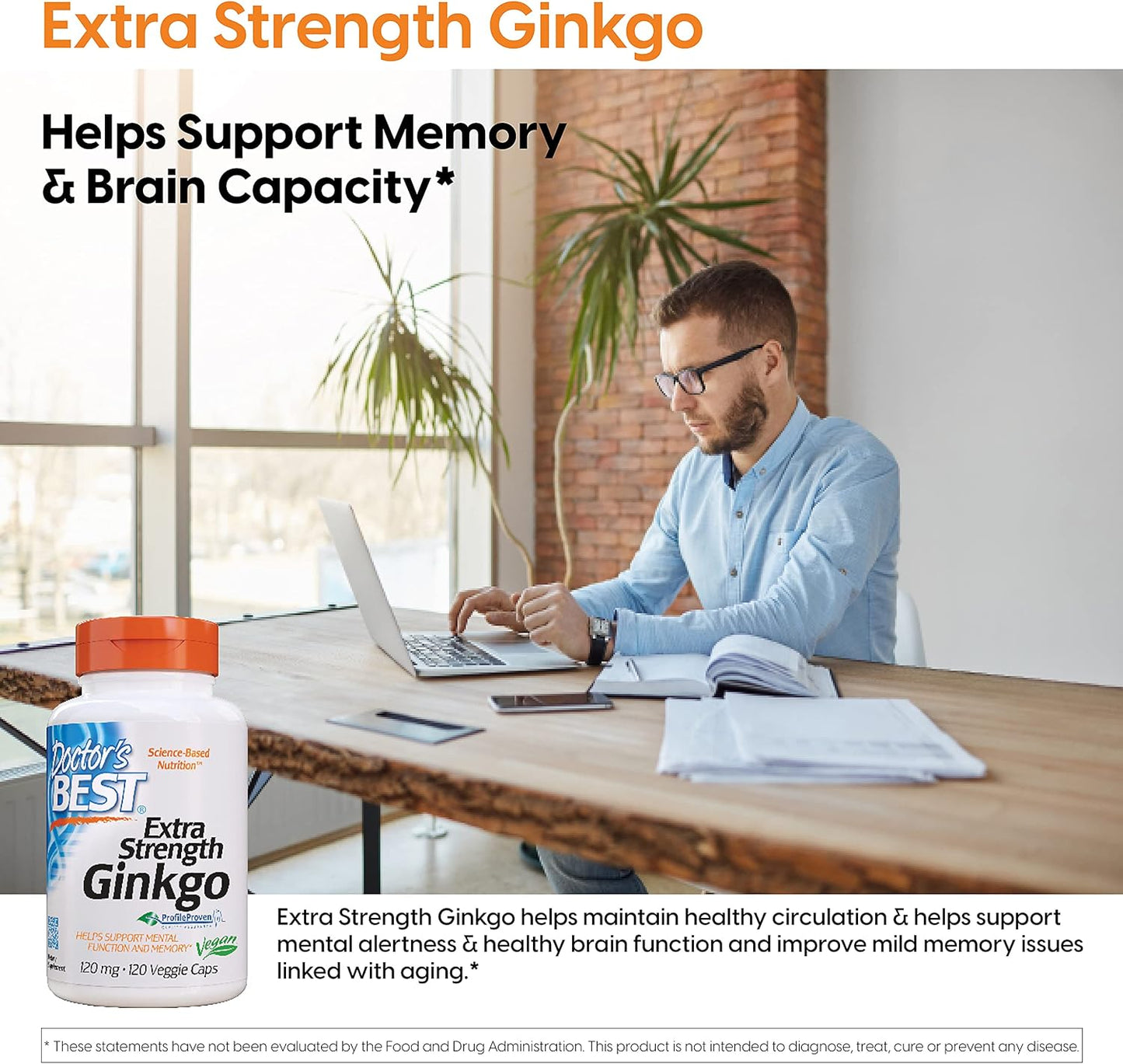 Doctor's Best Extra Strength Ginkgo Supplement 120 Veggie Caps