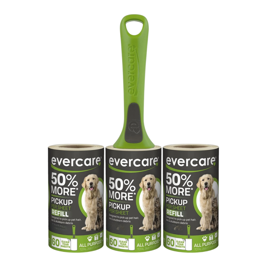 Evercare All Purpose Pet Hair Lint Roller with 2 Refills, Green, 180 Sheets