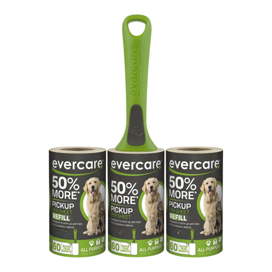 Evercare All Purpose Pet Hair Lint Roller with 2 Refills, Green, 180 Sheets
