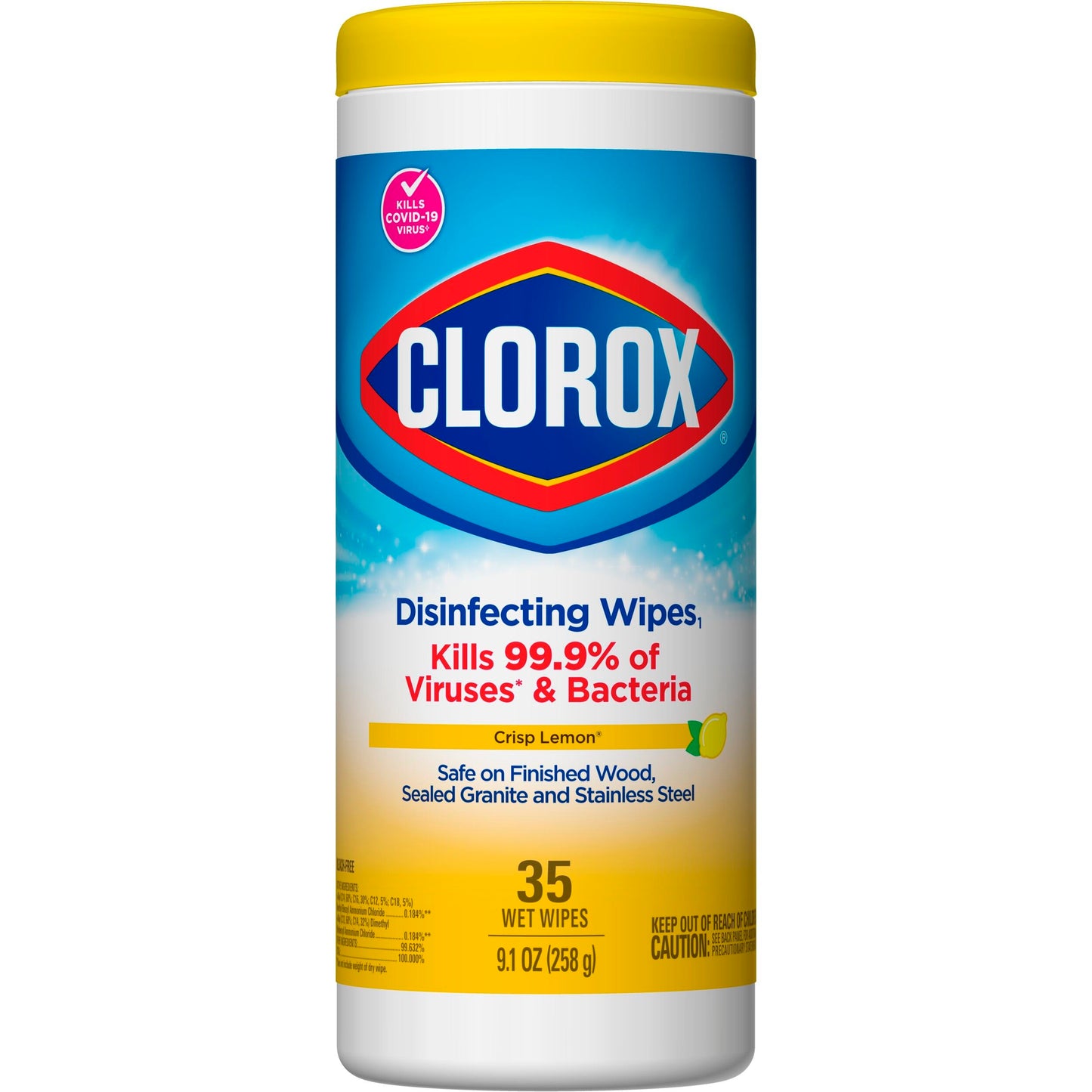 Clorox Disinfecting Wipes Kills 99.9% of Viruses & Bacteria, Crisp Lemon, 35 Wipes (9.1 oz. / 258g)