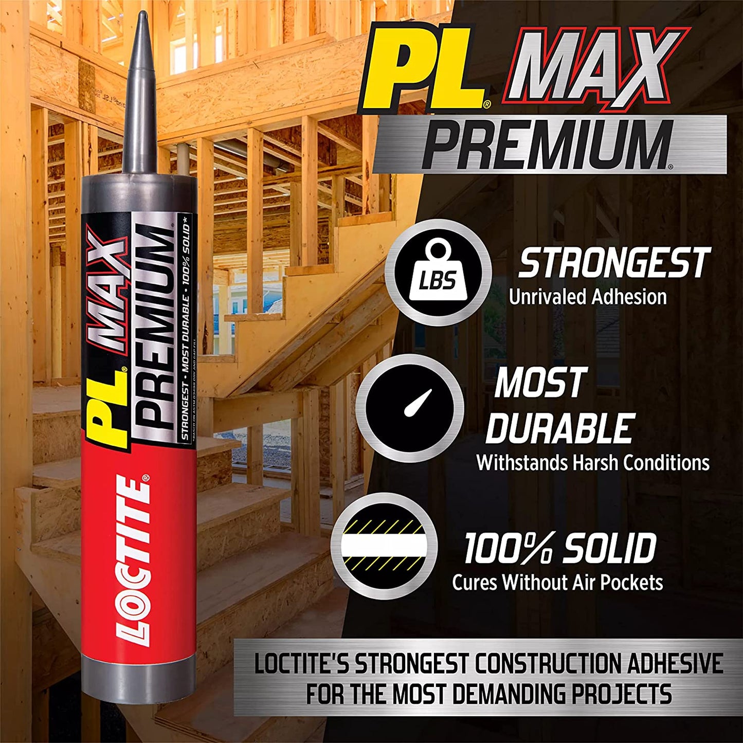 Loctite PL Max Premium Max Construction Adhesive Glue For Wood Concrete Stone & More - 9fl oz