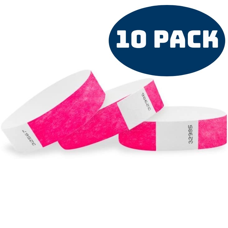 WristCo Neon 3/4" Tyvek Paper Wristbands For Events - 10 Pack