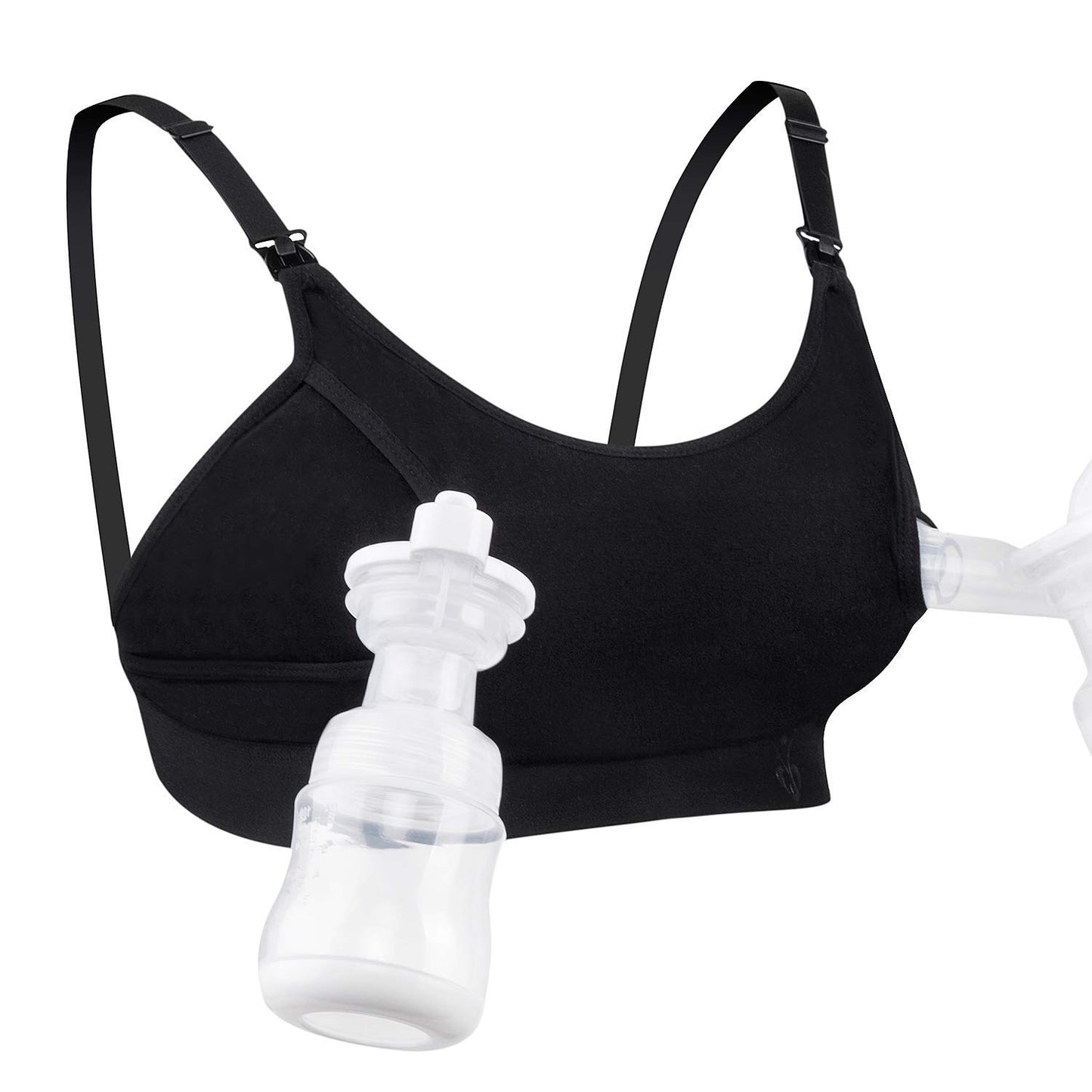 Momcozy Hands Free Pumping Bra Adjustable Breast-Pumps Holding and Nursing Bra, Suitable for Breastfeeding-Pumps by Lansinoh, Philips Avent, Spectra, Evenflo and More (Black, Small)
