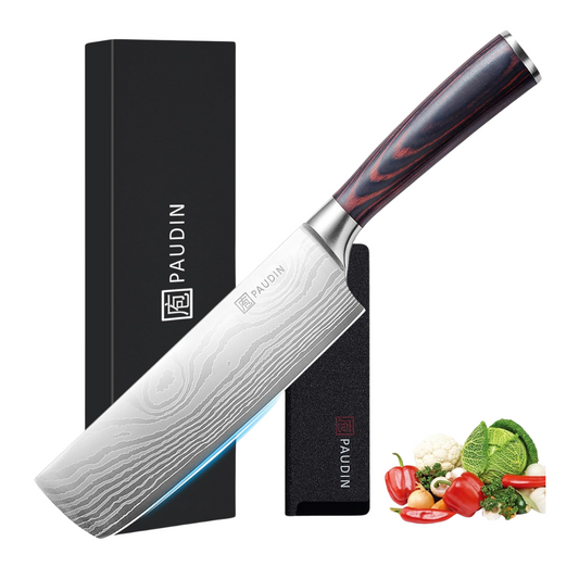 Paudin Nakiri Knife Razor Sharp High Carbon Stainless Steel with Ergonomic Handle 7 Inch
