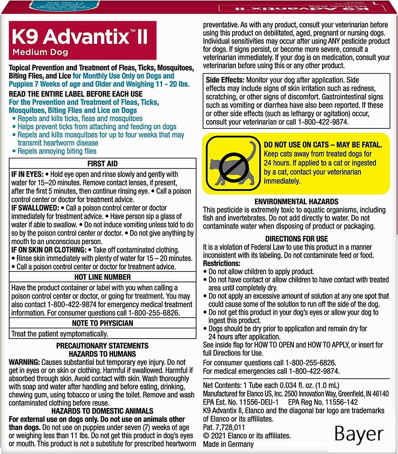 Bayer K9 Advantix II Medium Dog 1 Monthly Dose For Dogs Only 7 Weeks Old & Above Only - 11-20lbs