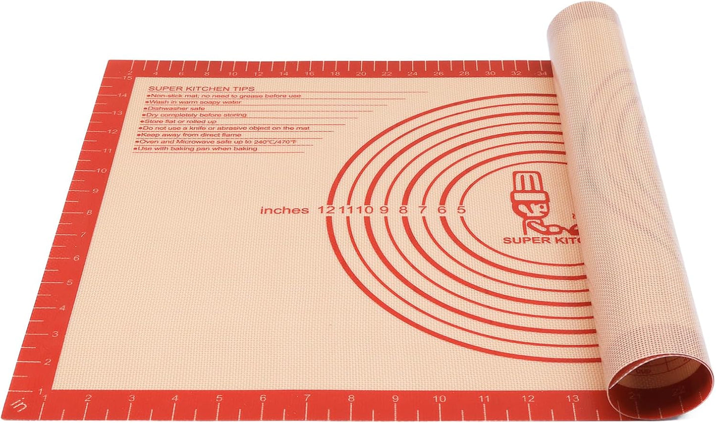Folksy Super Kitchen Non-slip Silicone Pastry Mat Extra Large with Measurements, 16 X 26, ( Red )