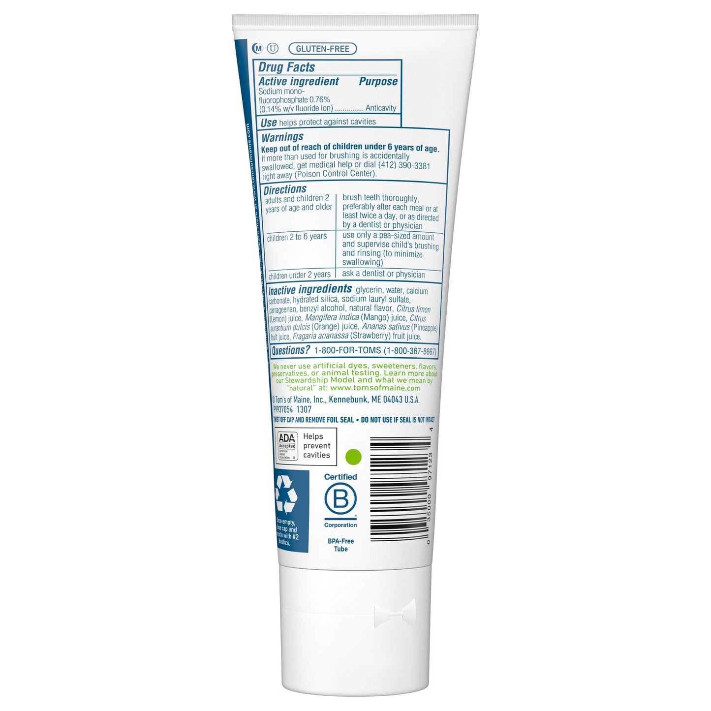 Tom's of Maine Anticavity Fluoride Free Children's Toothpaste Silly Strawberry 5.1 oz / 144g