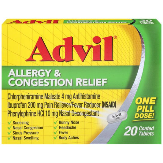 Advil Allergy & Congestion Relief One Pill Dose, 20 Coated Tablets